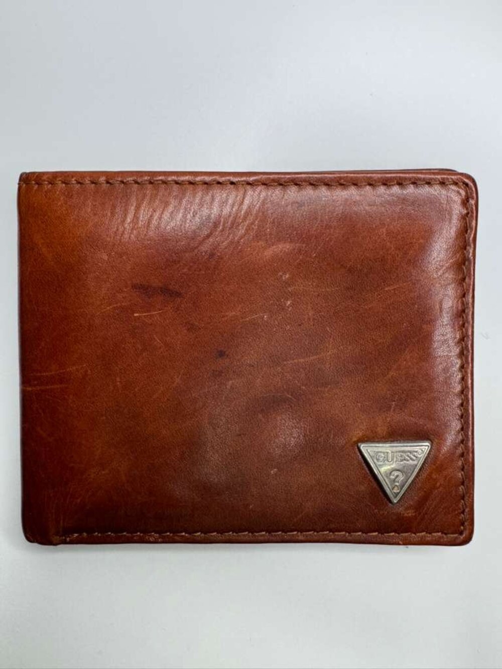 GUESS Men’s Genuine Leather Bifold Wallet - Vintage Cognac Brown - Slim ID